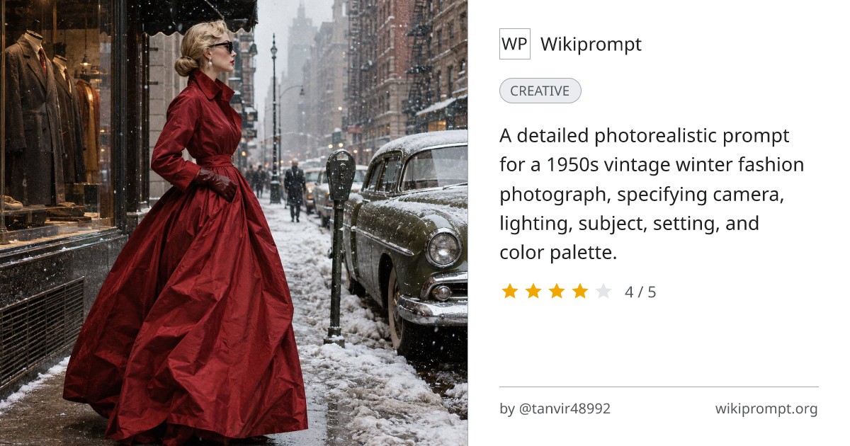 1950s Vintage Winter Fashion Photorealistic Prompt | Wikiprompt