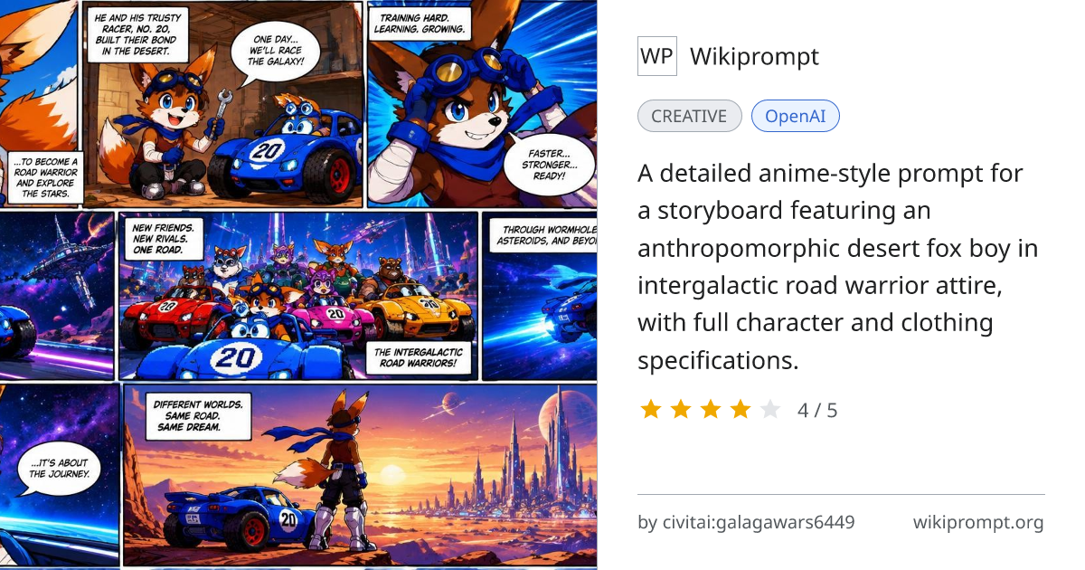 2D Anime InterGalactic Road Warrior Storyboard | Wikiprompt