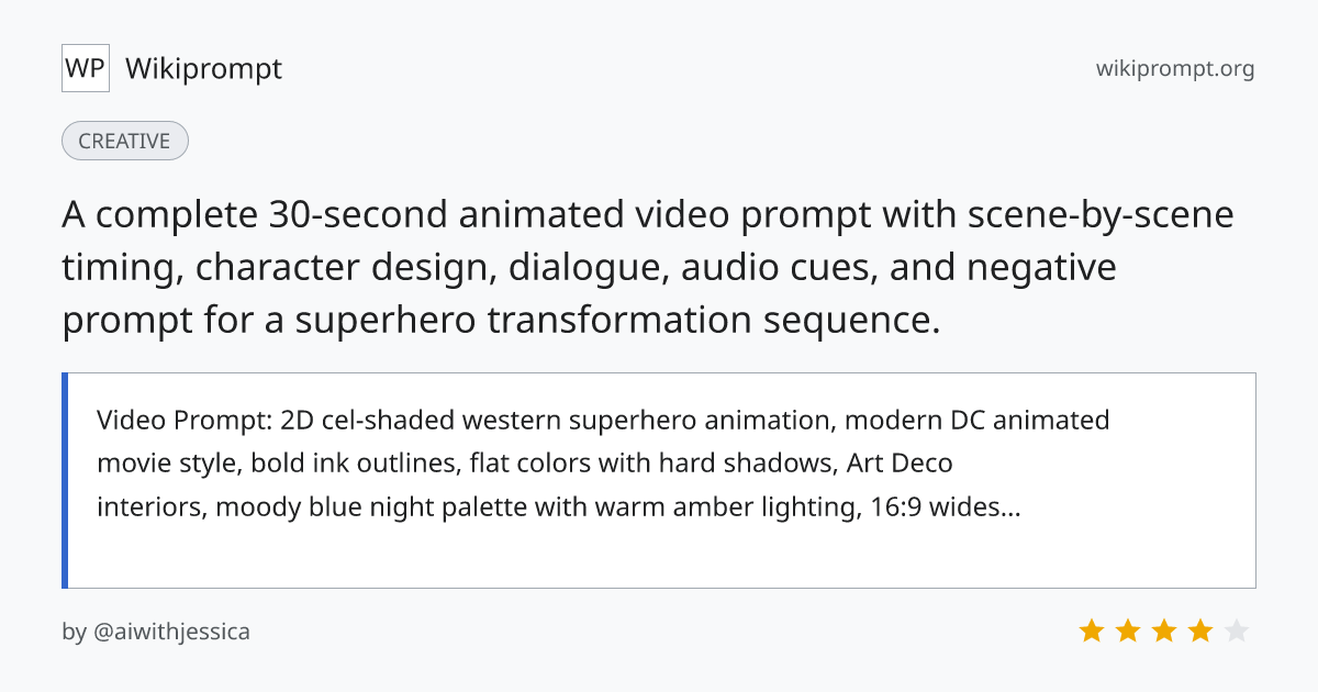 2D Cel-Shaded Superhero Animation Video Prompt | Wikiprompt