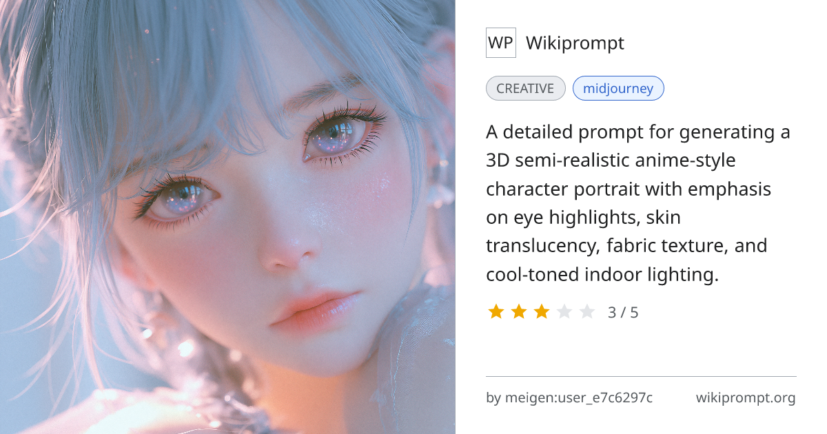 3D Semi-Realistic Anime Portrait Prompt | Wikiprompt
