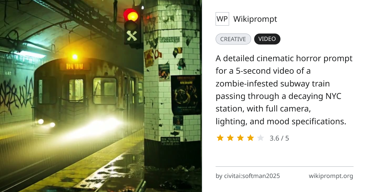 Abandoned NYC Subway Zombie Horror Cinematic Shot | Wikiprompt