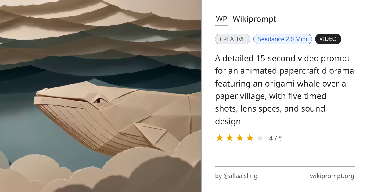 Animated Papercraft Whale Diorama Video Prompt | Wikiprompt