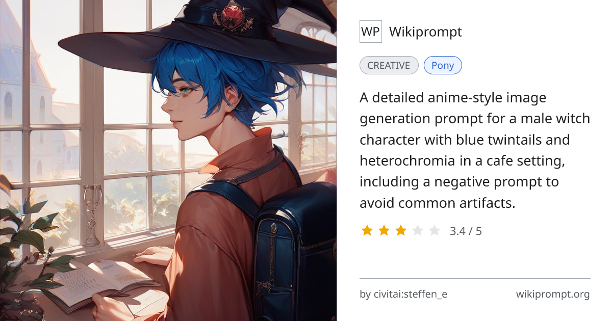 Anime Boy Witch Cafe Character Prompt | Wikiprompt