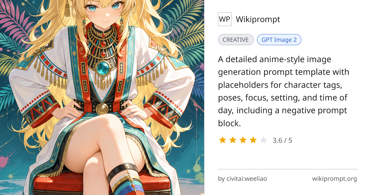 Anime Character Full Body Prompt Template with Placeholders | Wikiprompt