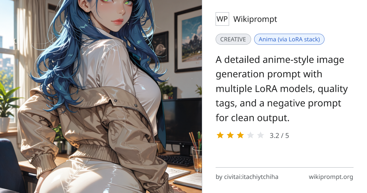 Anime character prompt with LoRA stack | Wikiprompt