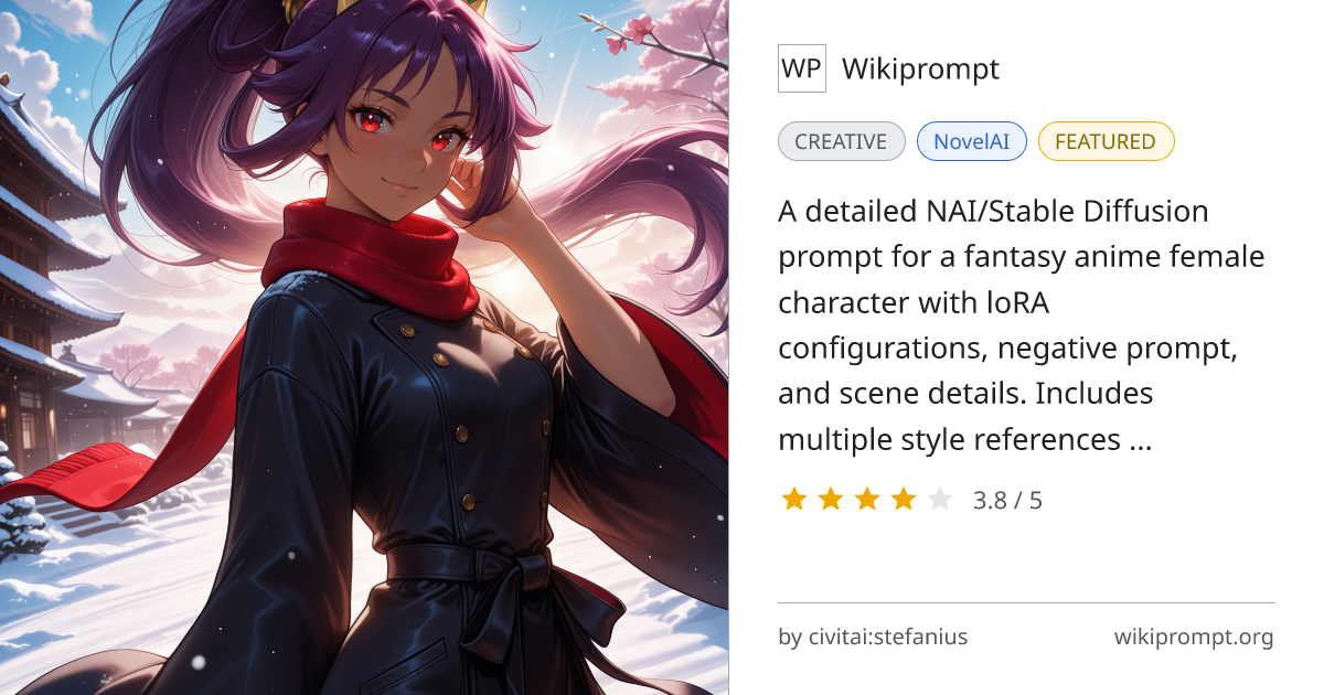 Anime Fantasy Character with Snow and Cherry Trees (NAI) | Wikiprompt