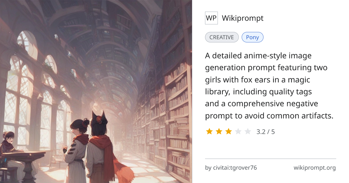 Anime Fox Girl Magic Library Prompt | Wikiprompt