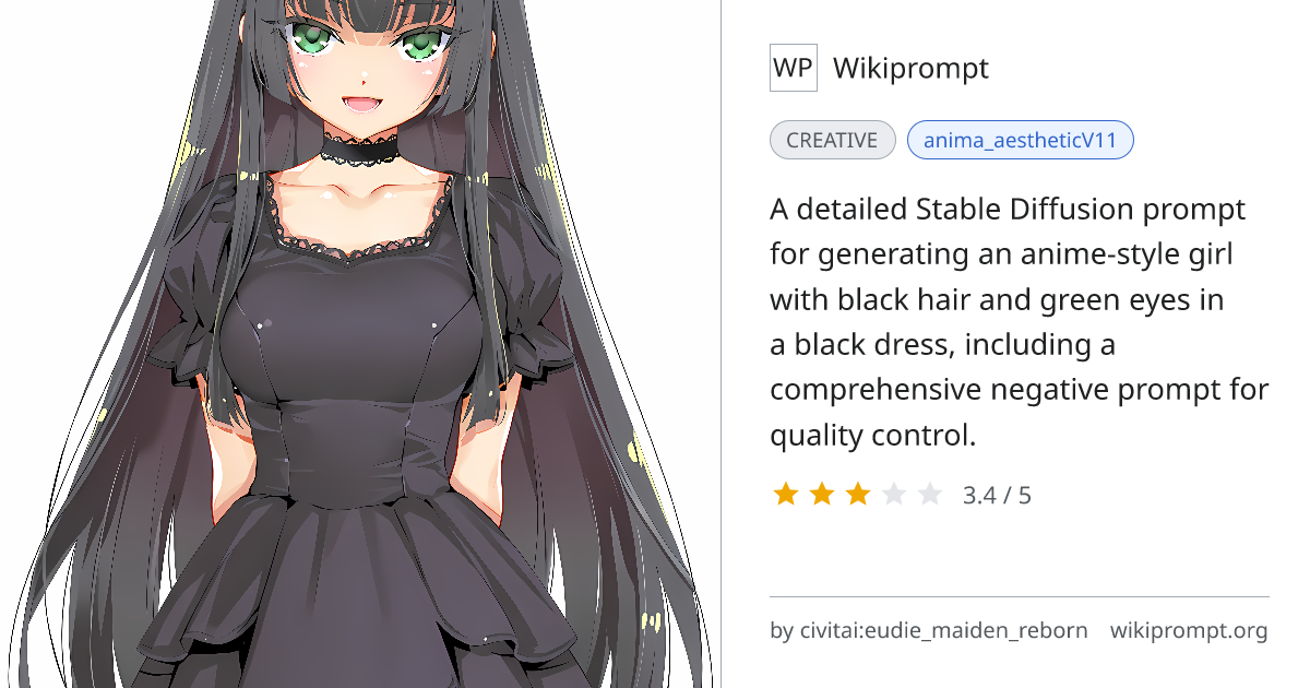 Anime Girl Black Dress Character Prompt | Wikiprompt