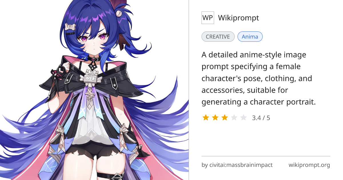 Anime girl character prompt with detailed outfit | Wikiprompt