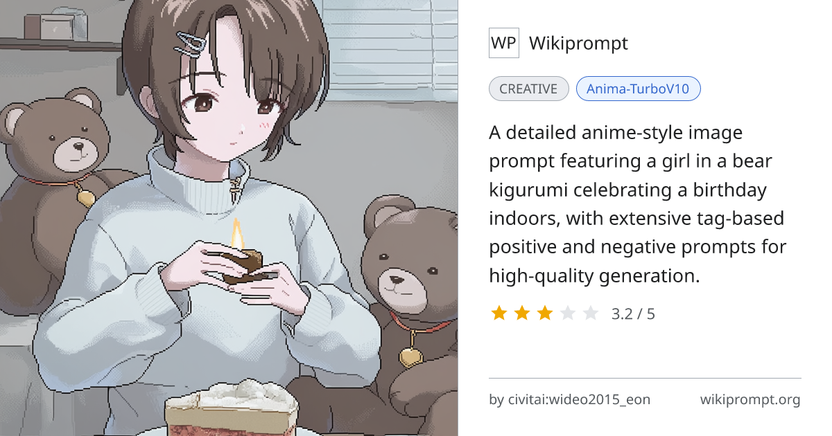 Anime Girl in Bear Kigurumi Birthday Scene | Wikiprompt