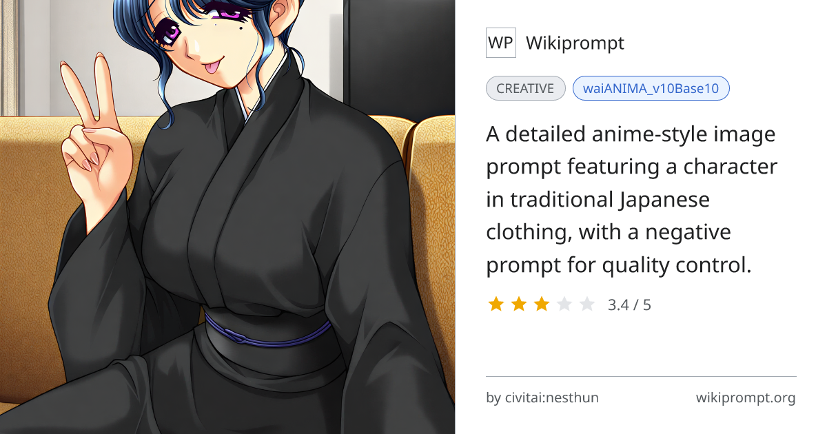 Anime girl in black kimono on sofa | Wikiprompt