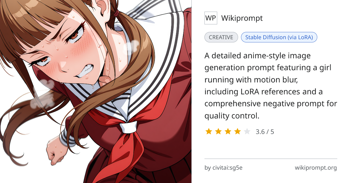 Anime Girl Running with Motion Blur - Illustrious LoRA Prompt | Wikiprompt