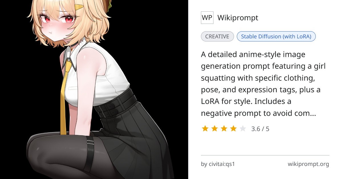 Anime Girl Squatting Prompt with LoRA | Wikiprompt