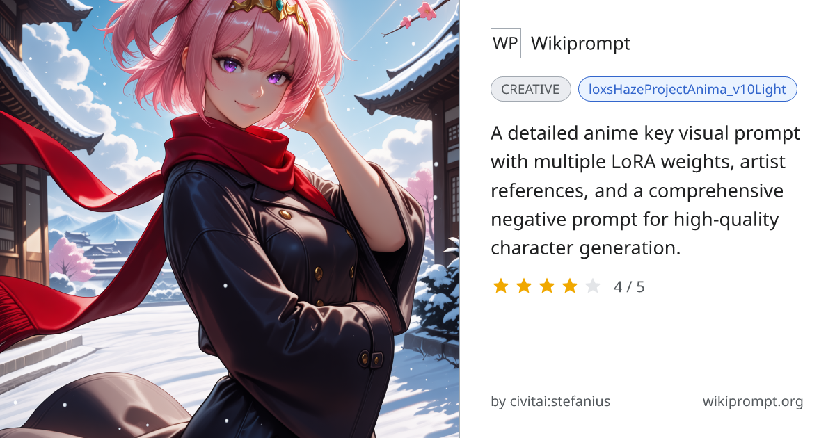 Anime Key Visual Character Prompt with LoRA Weights | Wikiprompt