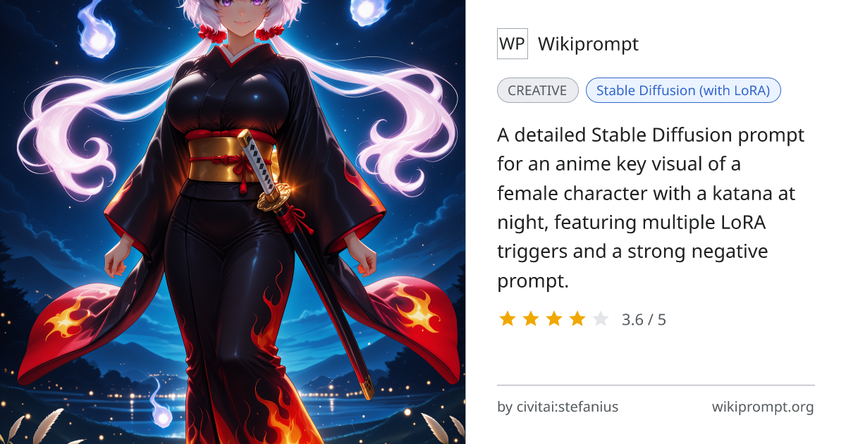 Anime key visual: Tsukiya full-body night scene | Wikiprompt