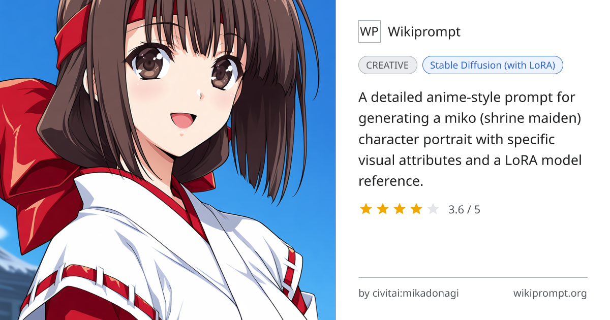 Anime Miko Portrait Prompt with LoRA | Wikiprompt