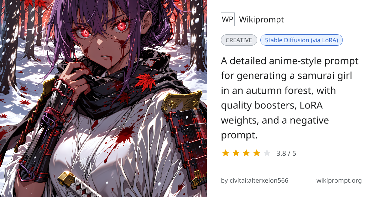 Anime samurai girl in autumn forest - detailed prompt | Wikiprompt