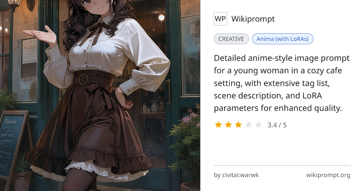 Anime-style character at cozy cafe entrance | Wikiprompt