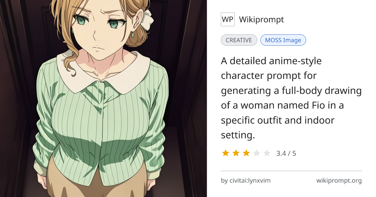 Anime-style full-body drawing of Fio | Wikiprompt