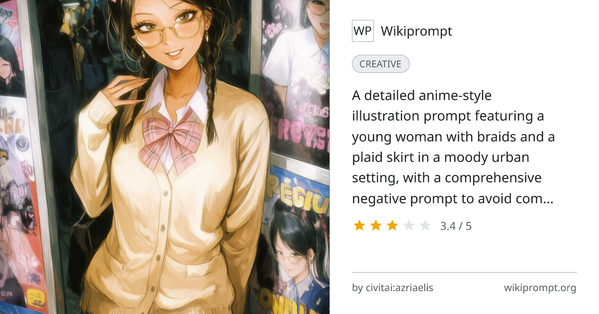 Anime-style urban portrait with braids and plaid | Wikiprompt