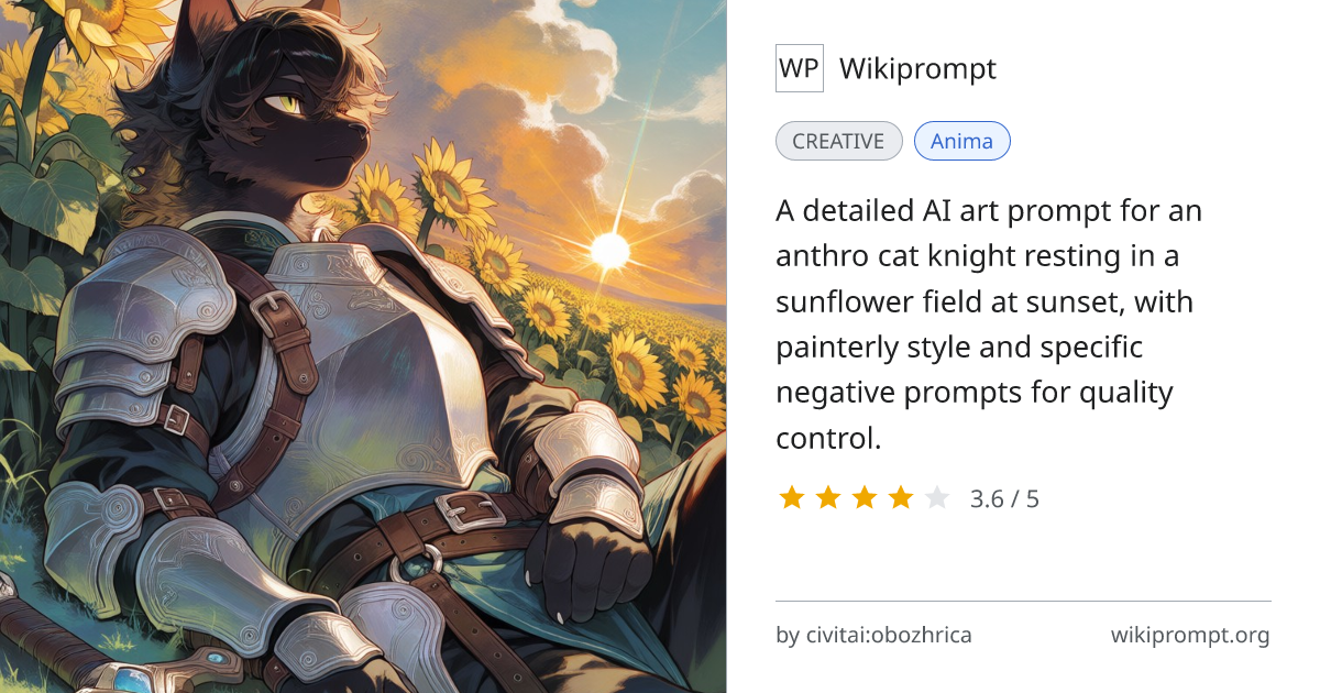 Anthro Cat Knight in Sunflower Field | Wikiprompt