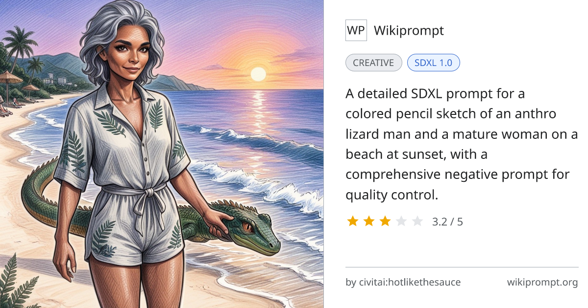 Anthro Lizard Man Beach Sunset Sketch | Wikiprompt