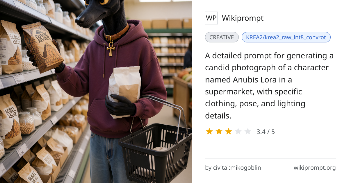 Anubis Lora in Supermarket Baking Aisle | Wikiprompt