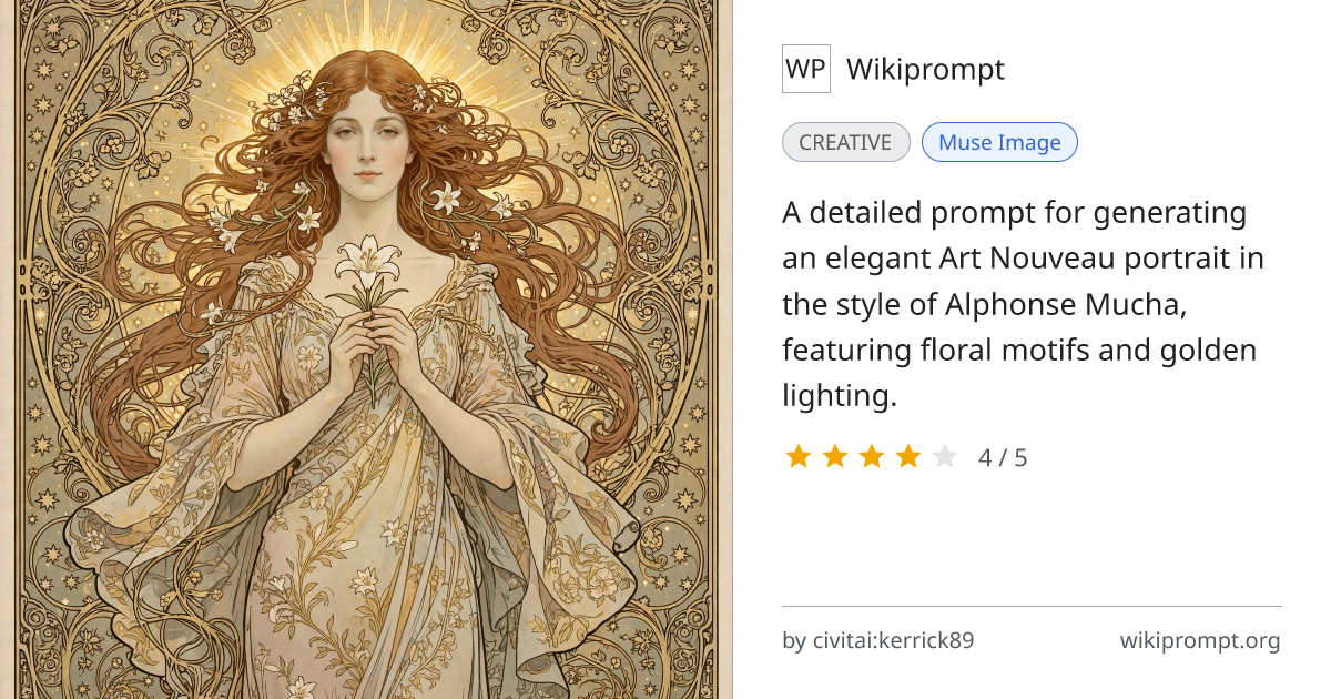 Art Nouveau Muse Portrait | Wikiprompt