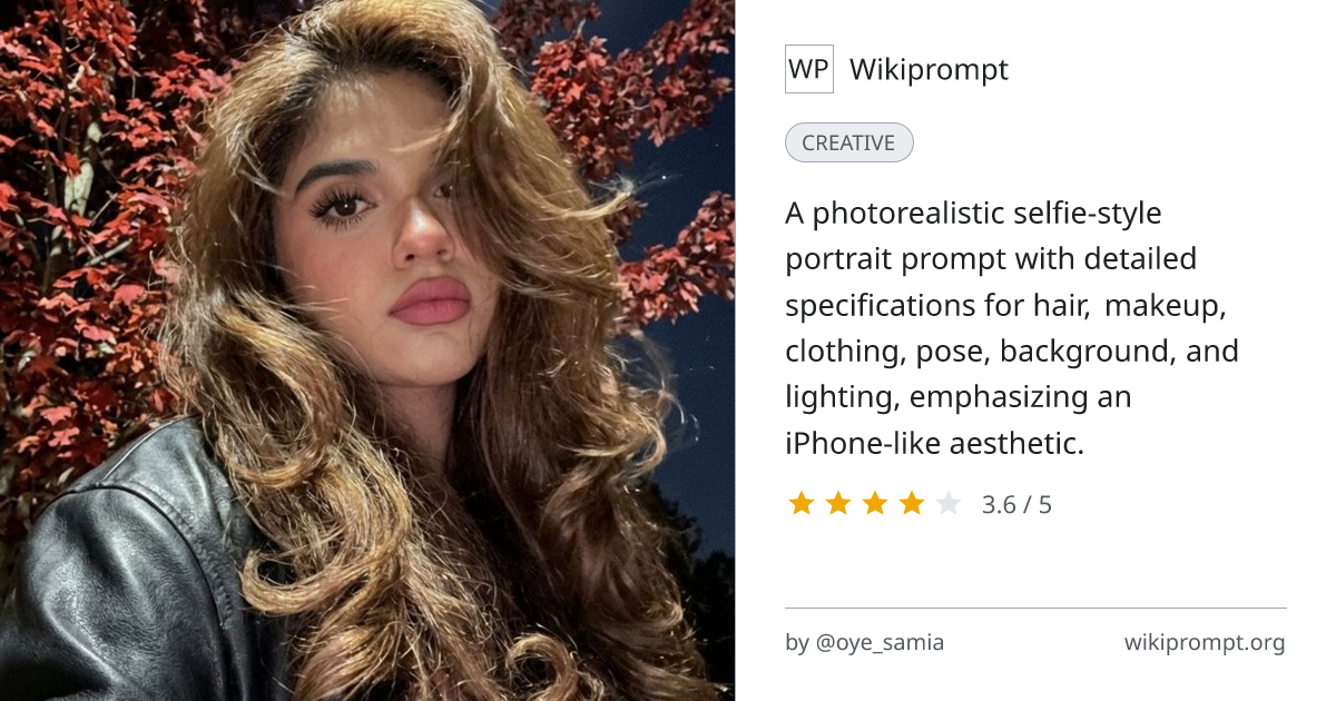 Autumn Night Selfie Photorealistic Portrait | Wikiprompt