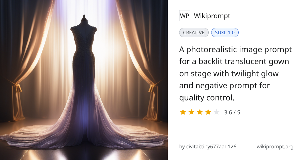 Backlit Translucent Gown Photorealistic Prompt | Wikiprompt
