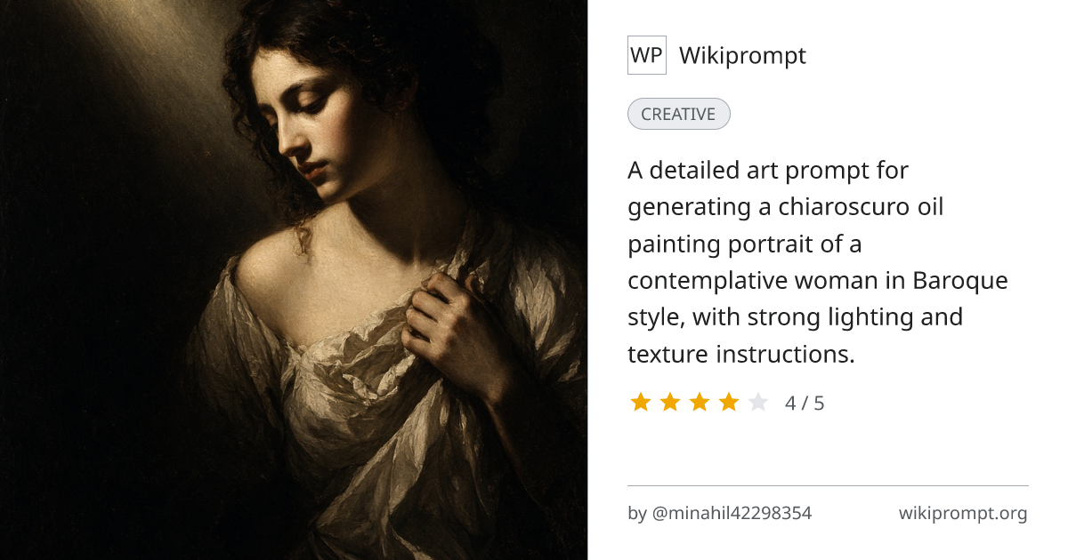 Baroque Chiaroscuro Oil Painting Portrait | Wikiprompt