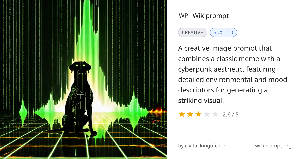 Calm Dog Amidst Digital Code Fire - Cyberpunk Meme | Wikiprompt