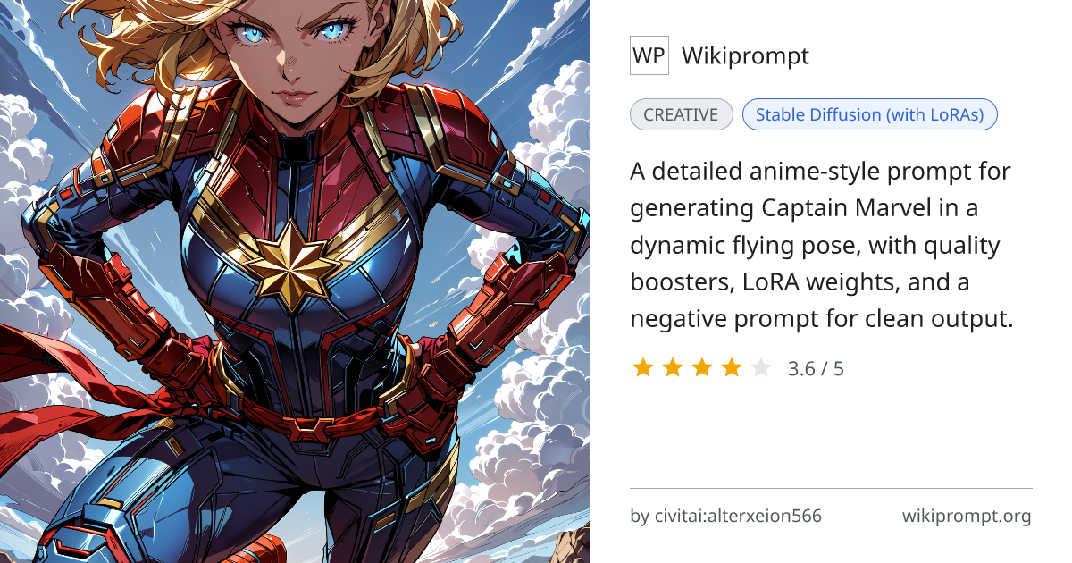 Captain Marvel Anime Style Prompt | Wikiprompt