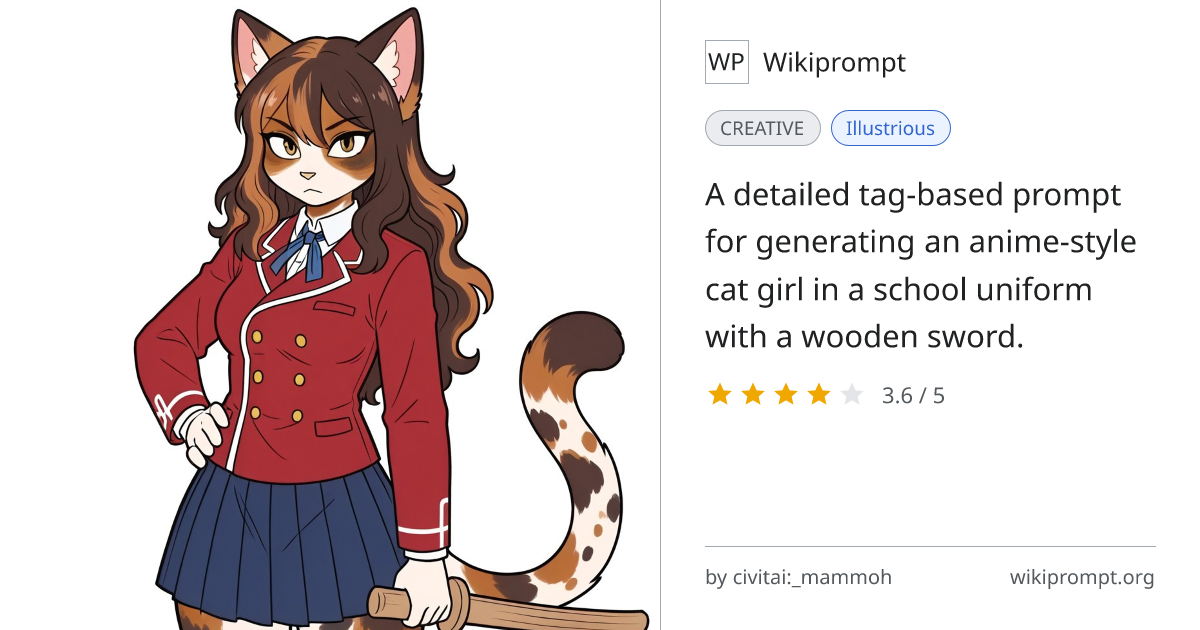 Cat girl school uniform illustration prompt | Wikiprompt