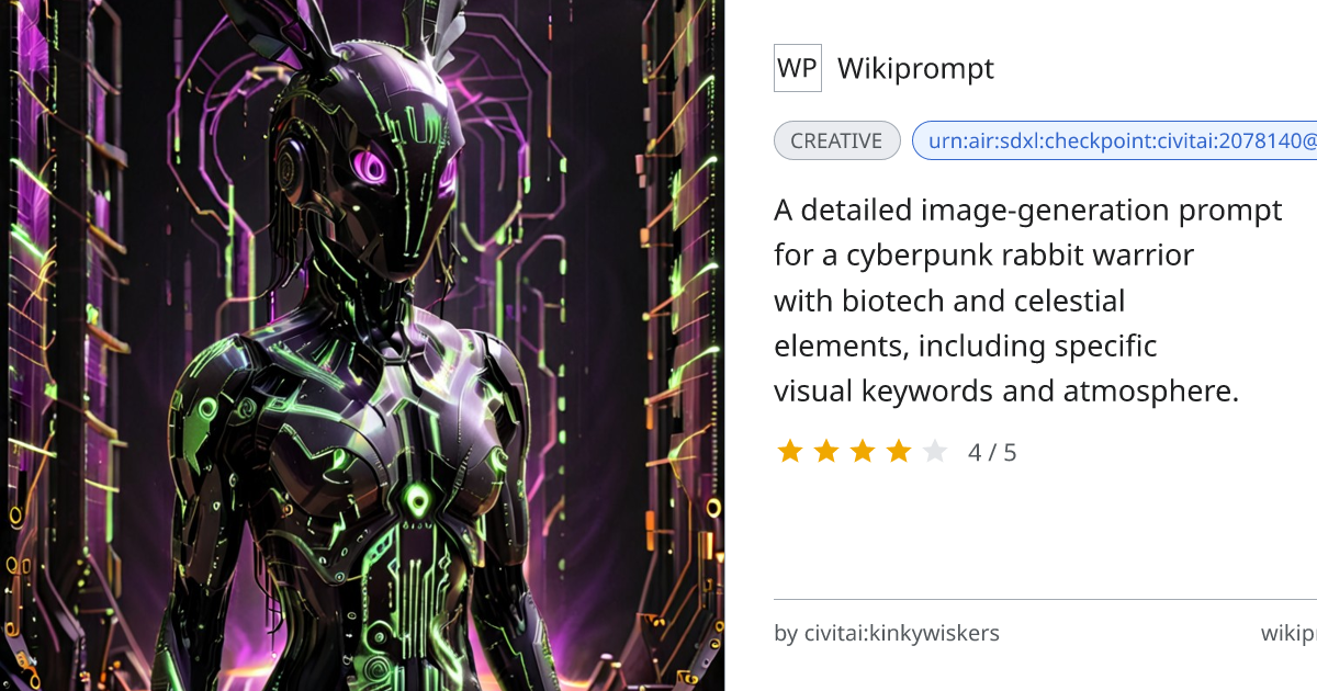 Celestial biotech Mecca cyborg rabbit warrior | Wikiprompt