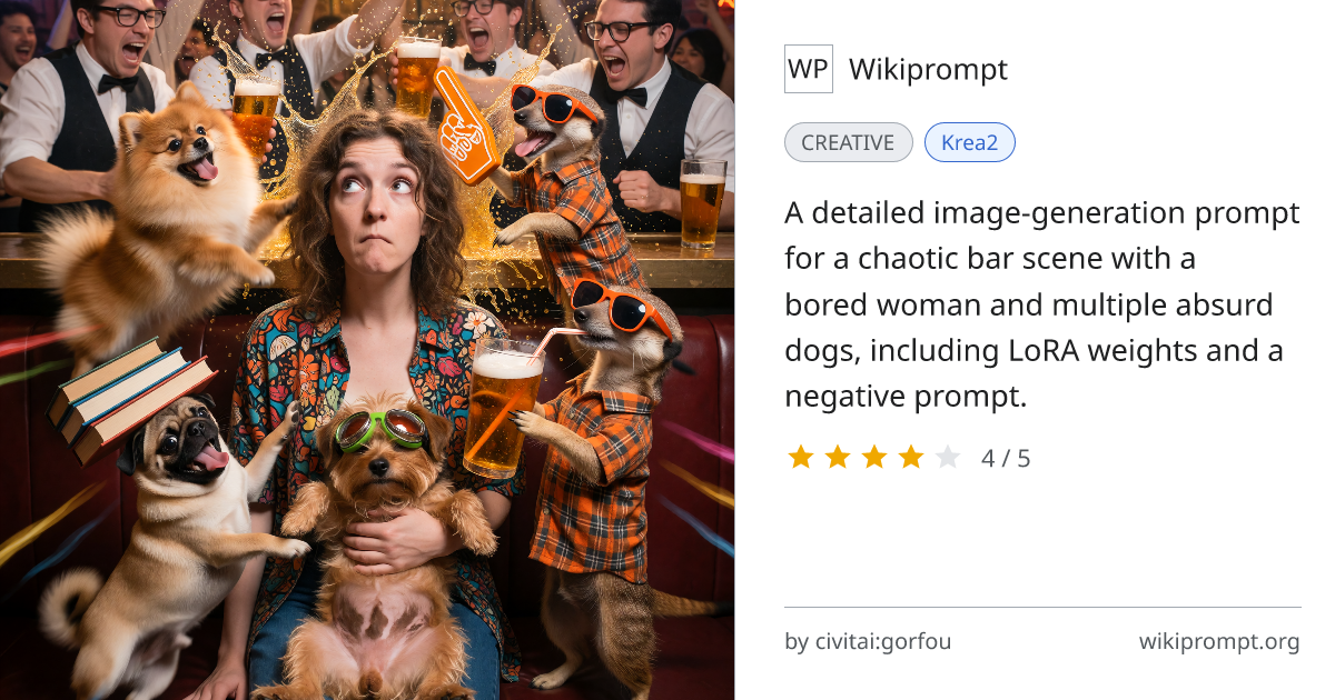 Chaotic Bar Brawl with Dogs and Bored Woman | Wikiprompt