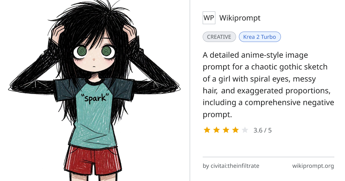 Chaotic Gothic Sketch Girl with Spiral Eyes | Wikiprompt