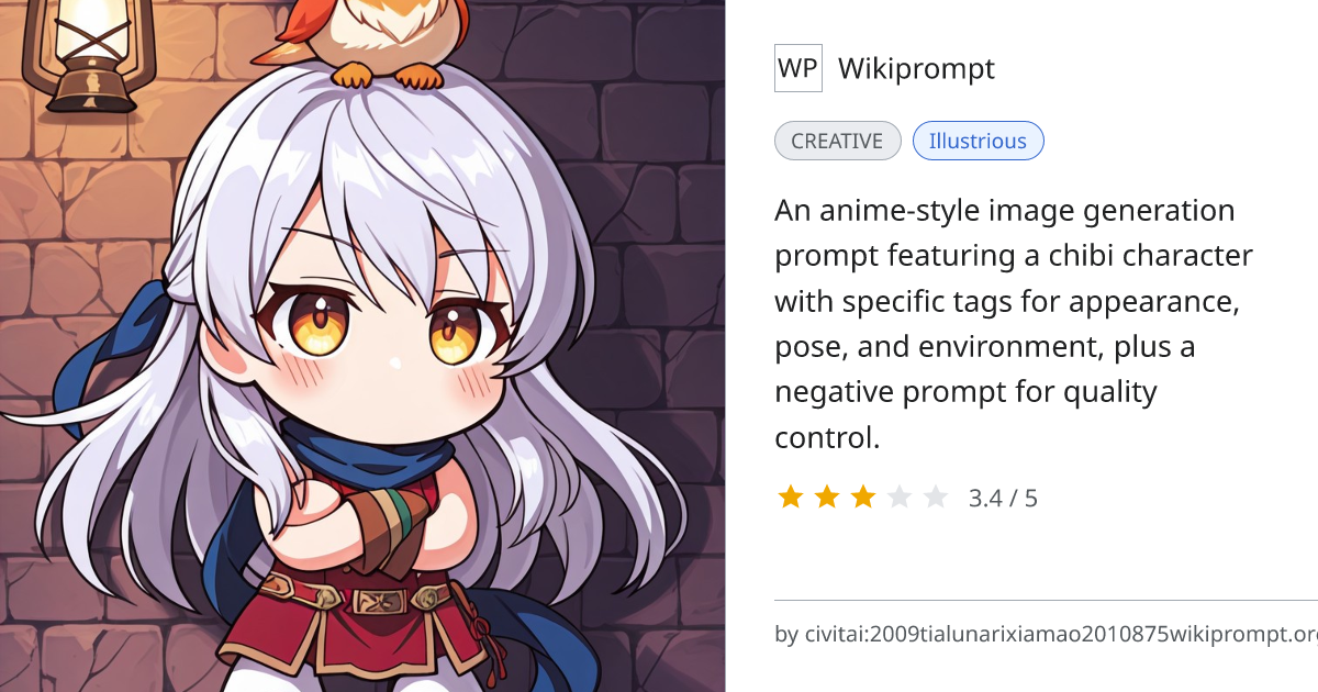 Chibi Sho with Bird on Head - Illustrious Anime Prompt | Wikiprompt