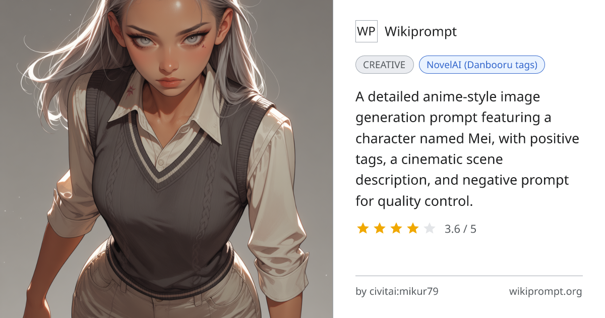 Cinematic Anime Character: Mei | Wikiprompt