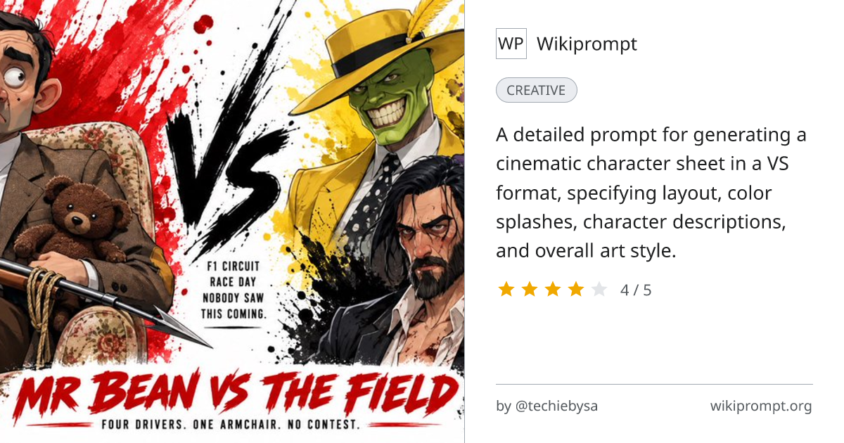 Cinematic Character Bible Sheet: MR BEAN VS THE FIELD | Wikiprompt