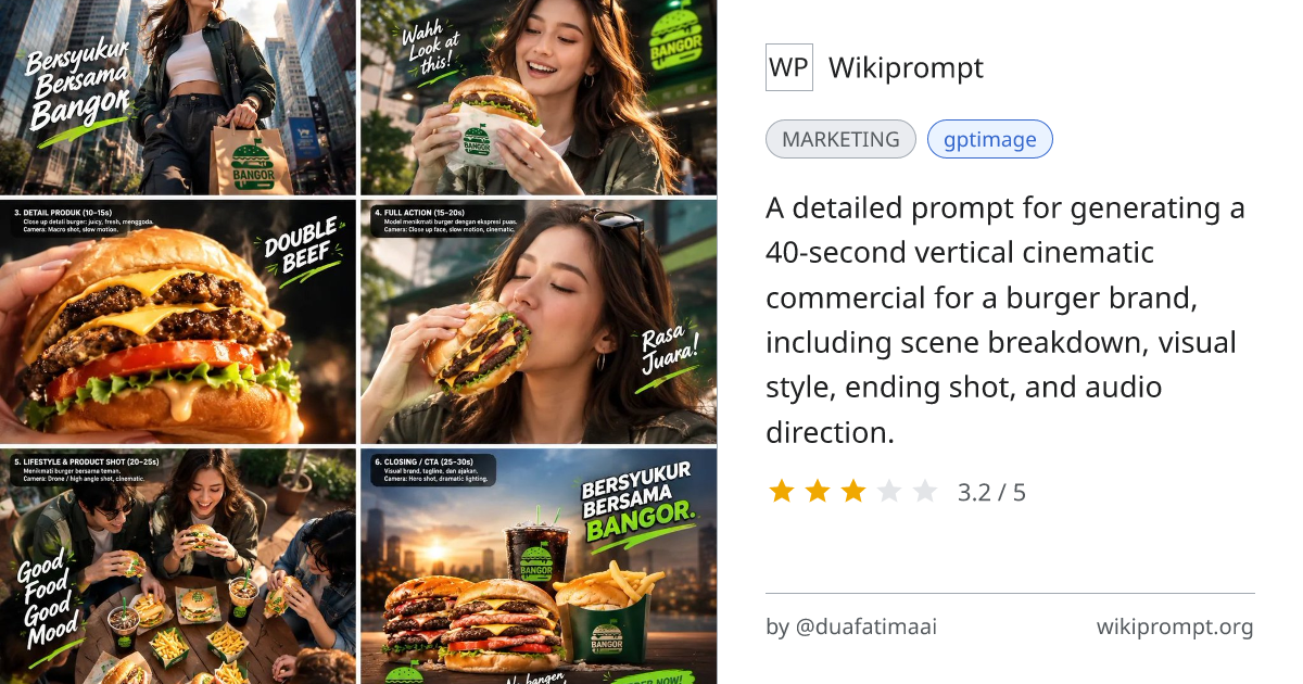 Cinematic Fast-Food Commercial for BANGOR Burger | Wikiprompt