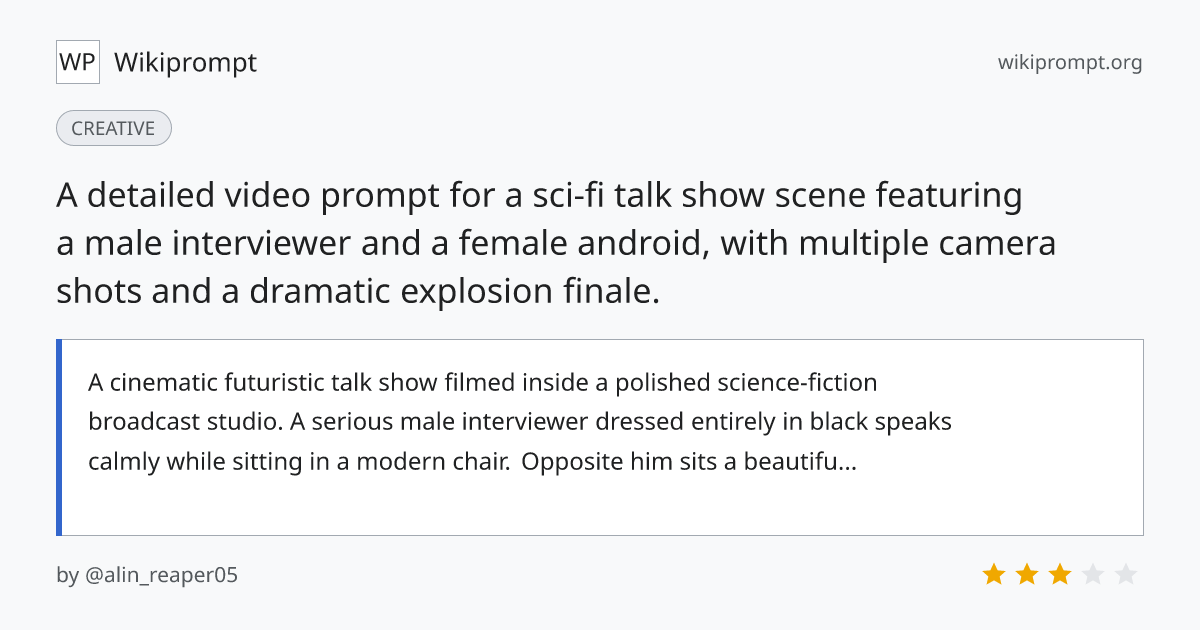Cinematic Futuristic Talk Show with Android and Explosion | Wikiprompt