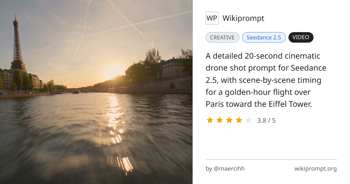 Cinematic Golden-Hour Drone Shot of Eiffel Tower | Wikiprompt
