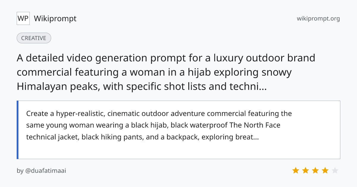 Cinematic Himalayan Outdoor Adventure Commercial | Wikiprompt