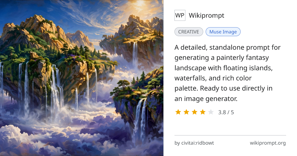 Cinematic painterly floating islands landscape | Wikiprompt