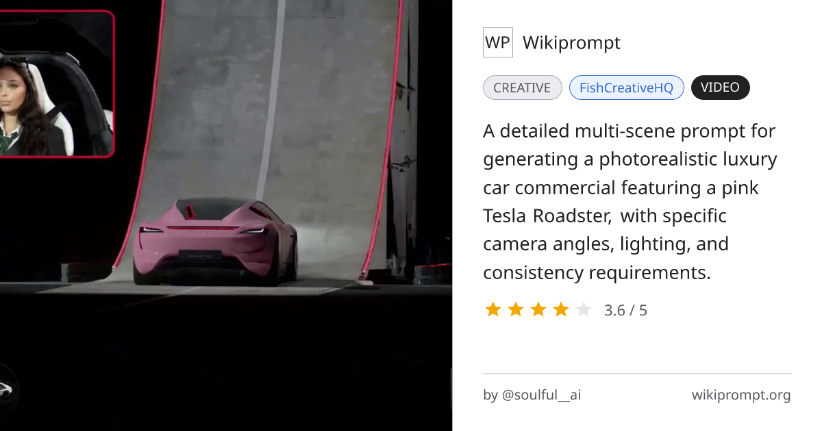 Cinematic Pink Tesla Roadster Commercial | Wikiprompt