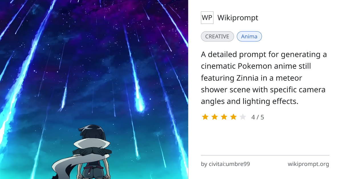 Cinematic Pokemon Anime Still - Zinnia Meteor Shower | Wikiprompt