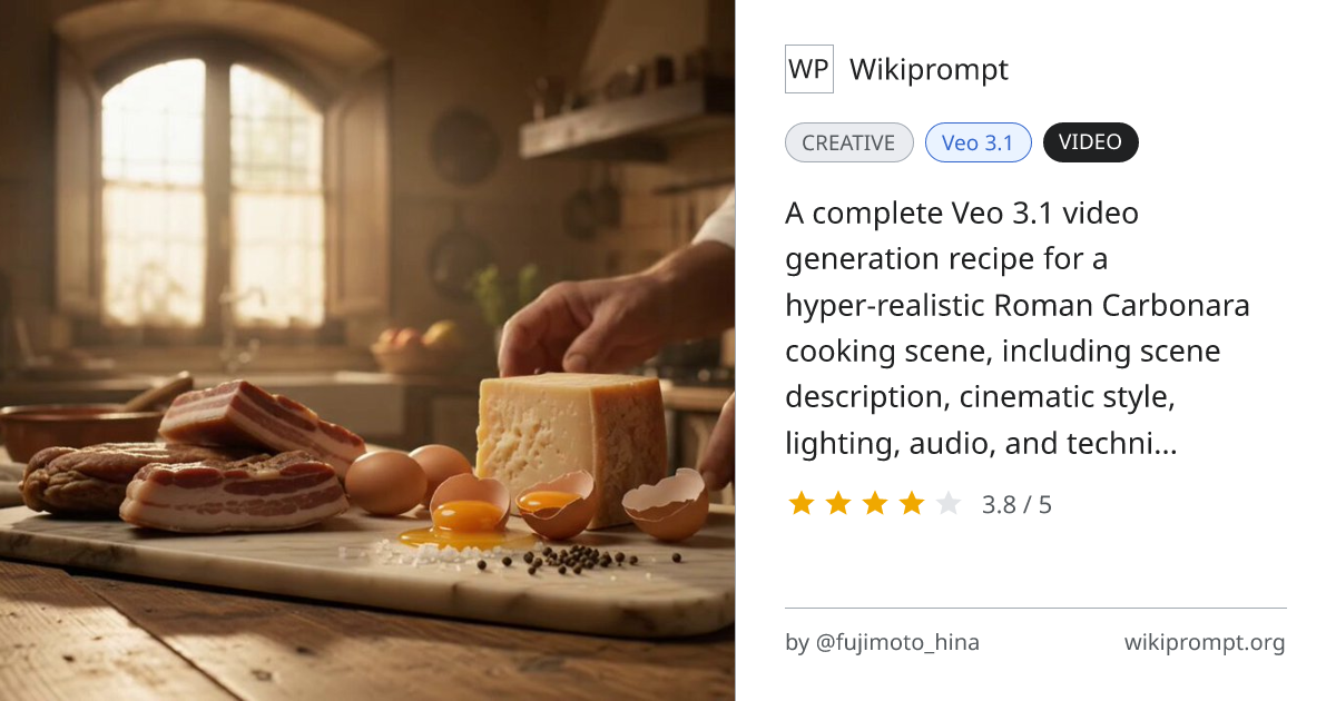 Cinematic Roman Carbonara Cooking Video (Veo 3.1) | Wikiprompt