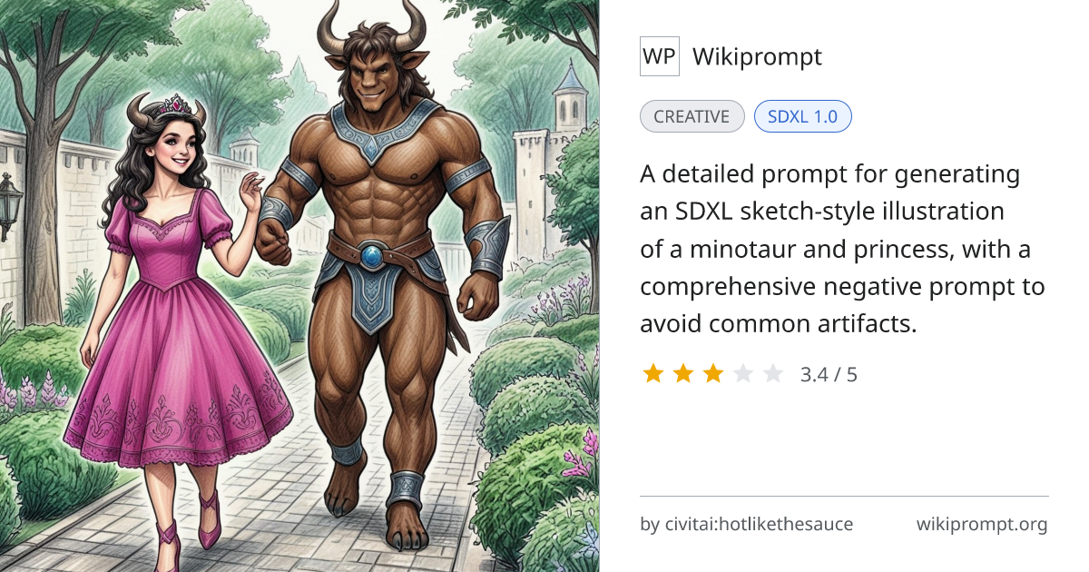 Colored Pencil Sketch: Minotaur and Princess in Hedge Maze | Wikiprompt