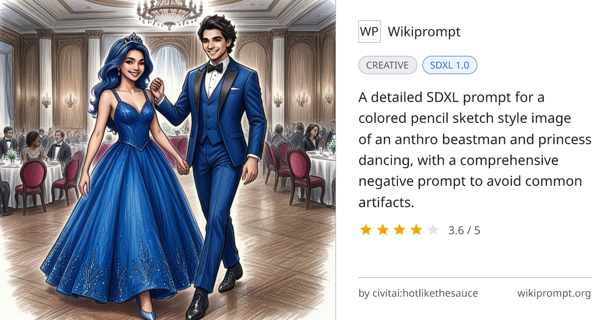 Colored Pencil Sketch of Beastman and Princess Dancing | Wikiprompt